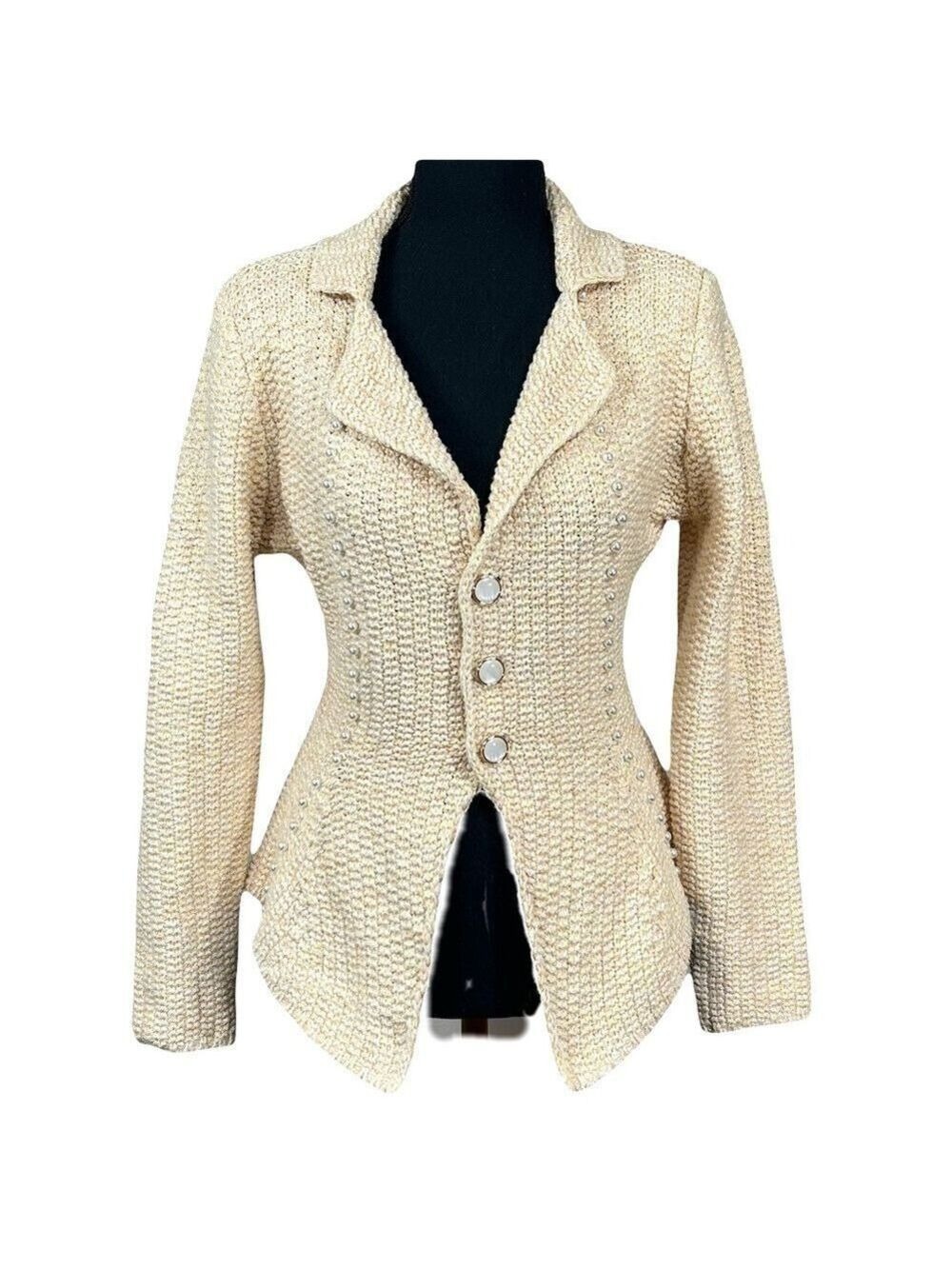 Stylewe Yellow Pearl Detail Collared Y2K Cardigan Sweater Size S